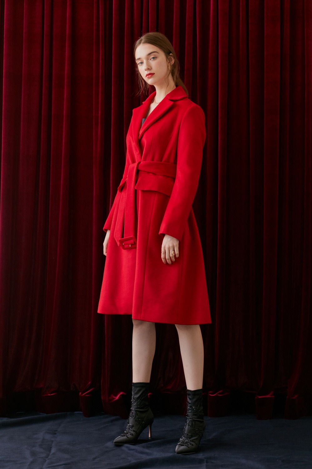 Classic belted wool coat (Red)