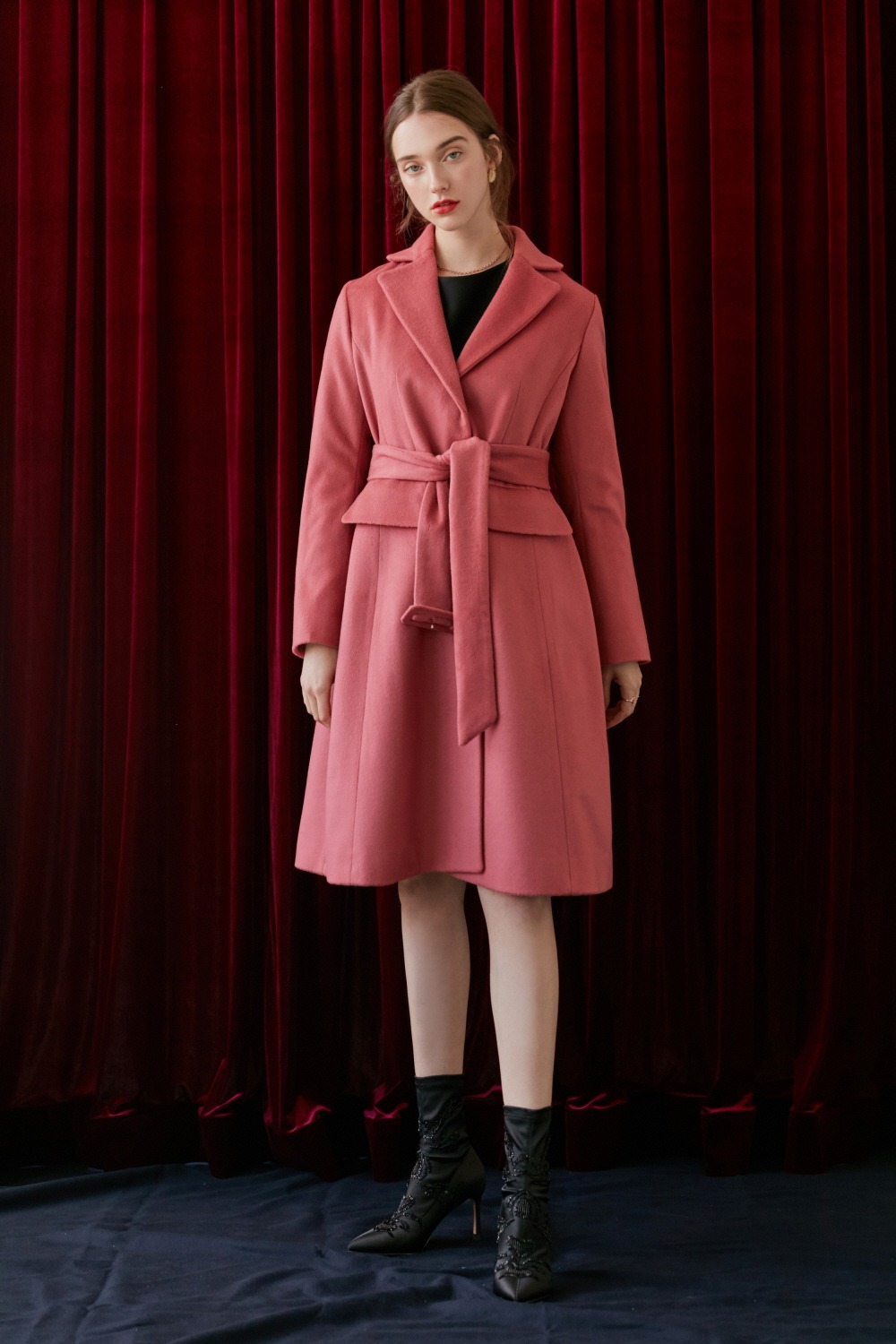Classic belted wool coat (Pink)