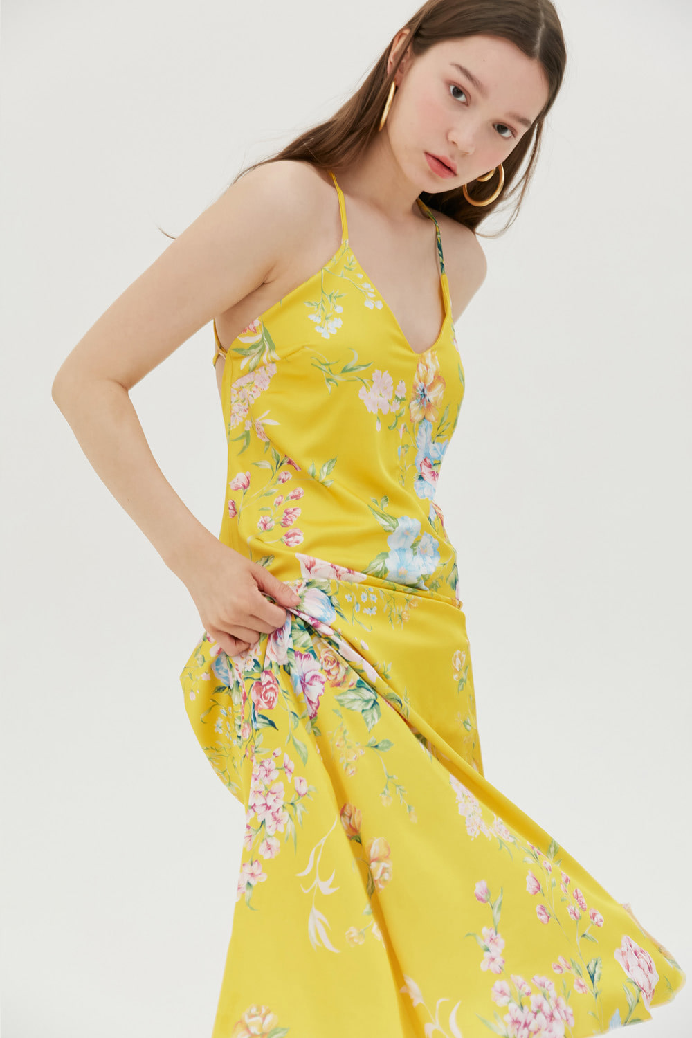 Summer floral print slip dress (Yellow)