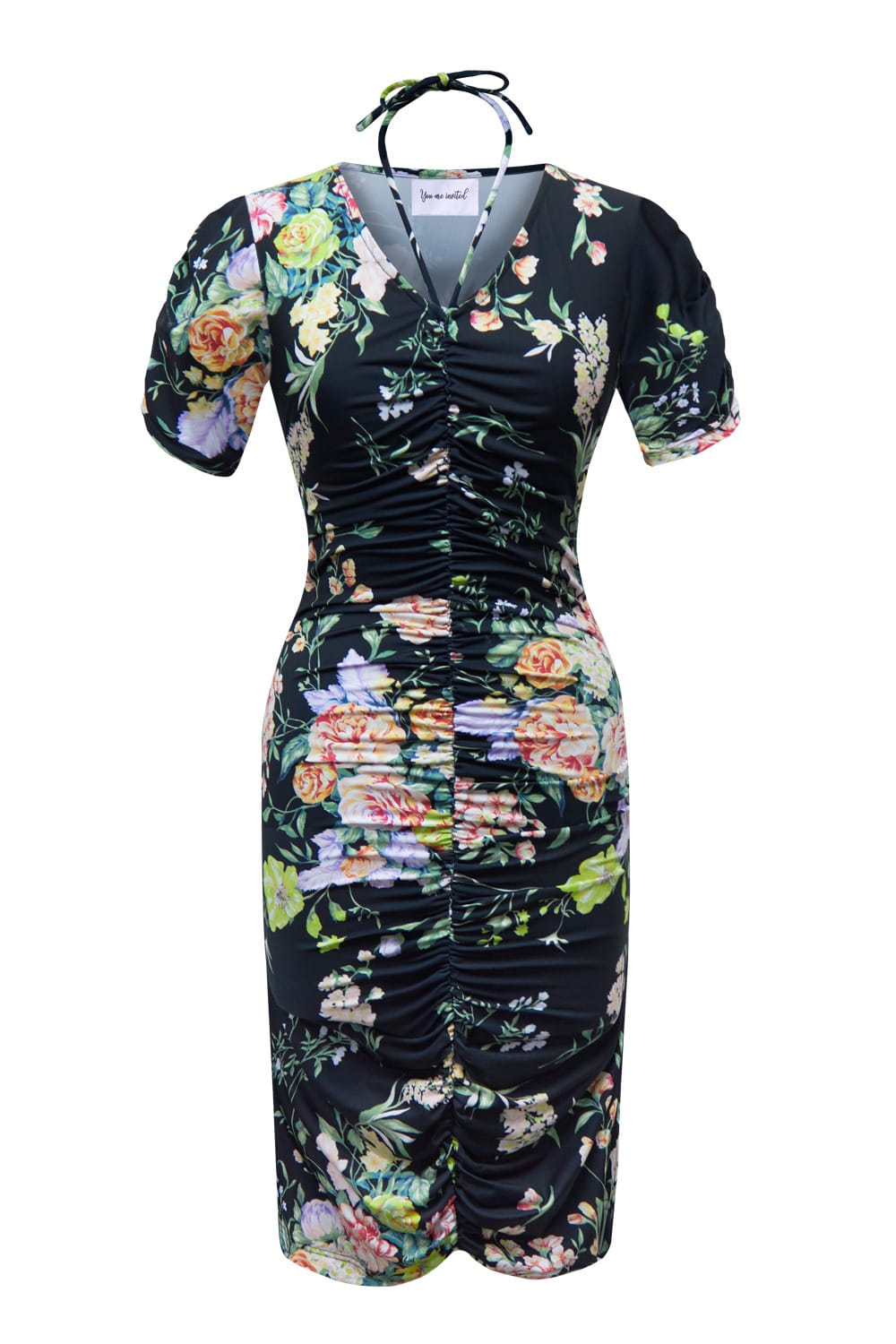 Flower party fitted dress (Black)