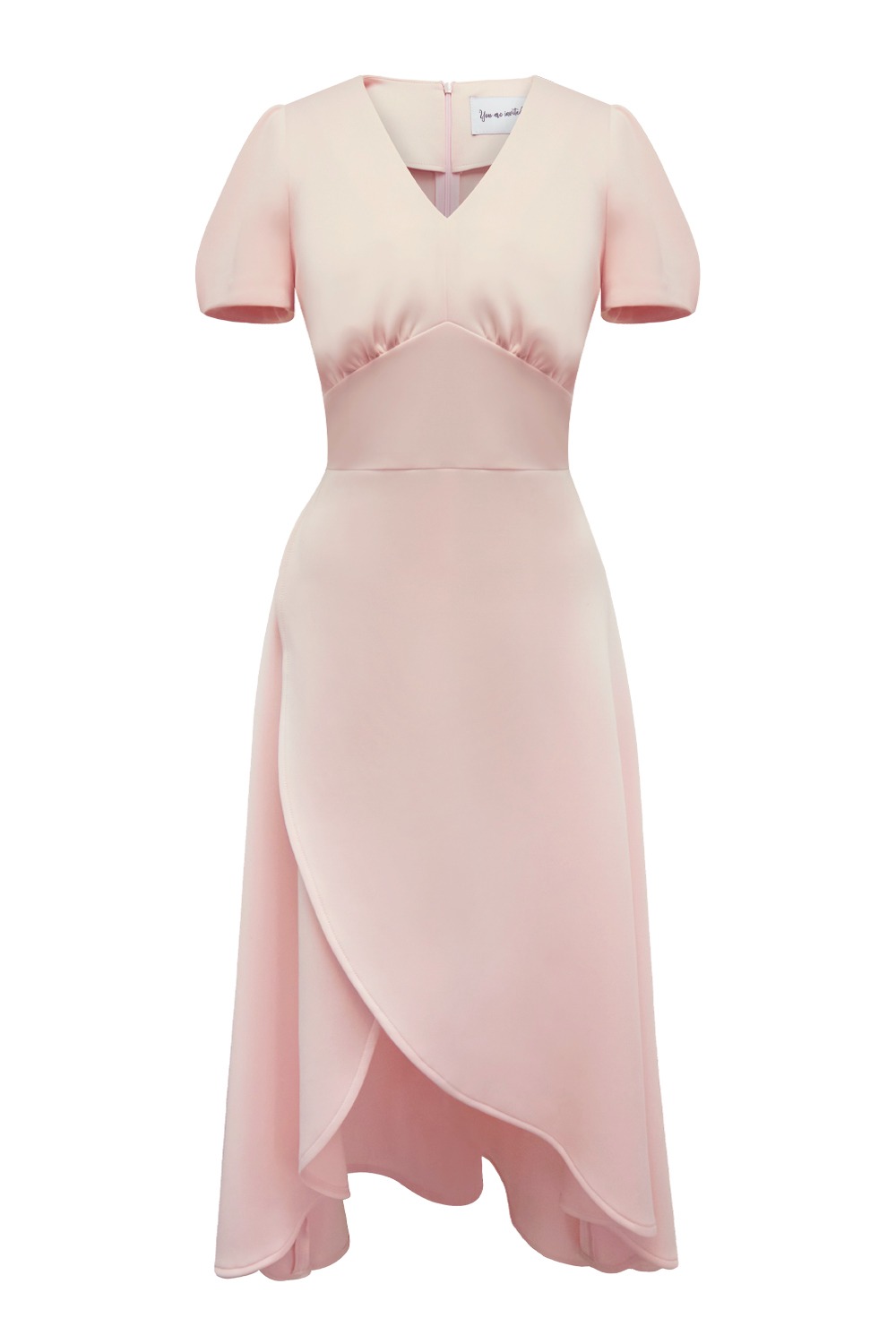 Petal v neck long dress (Cream pink)