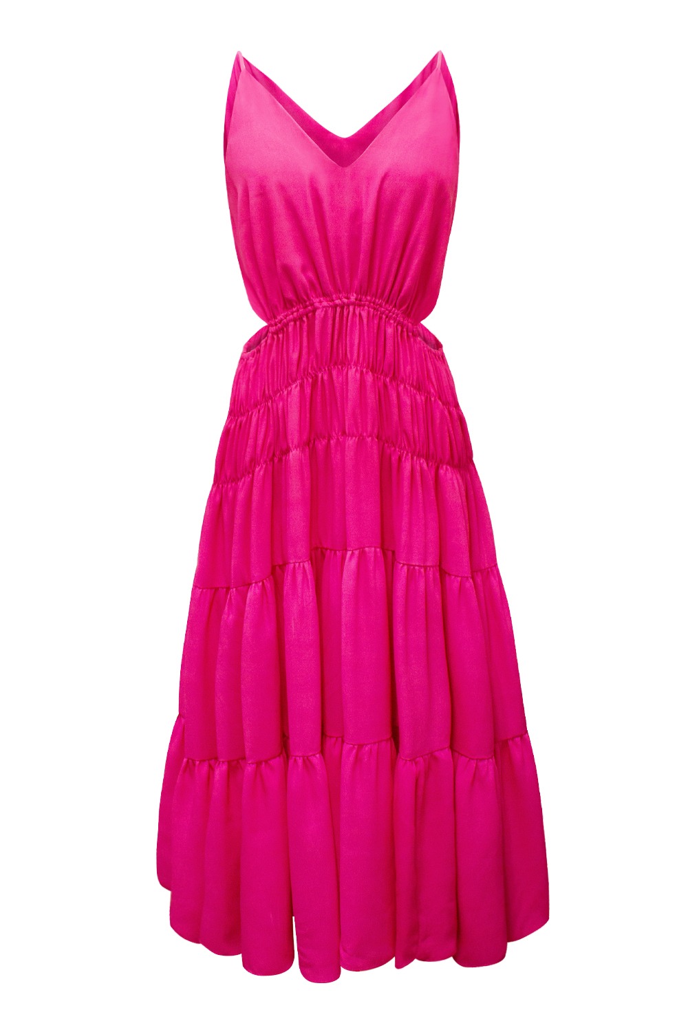 Cut out tiered long dress (Neon pink)