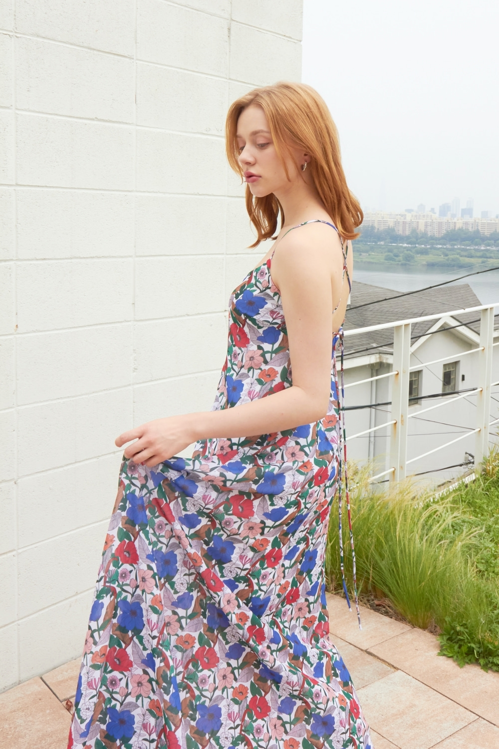 Floral print summer slip dress (White)